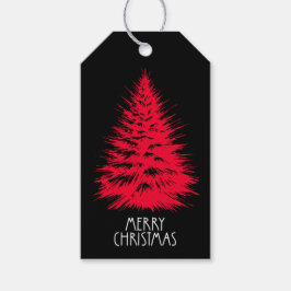 Merry Christmas Distressed Chic Red Pine Tree Presentetikett