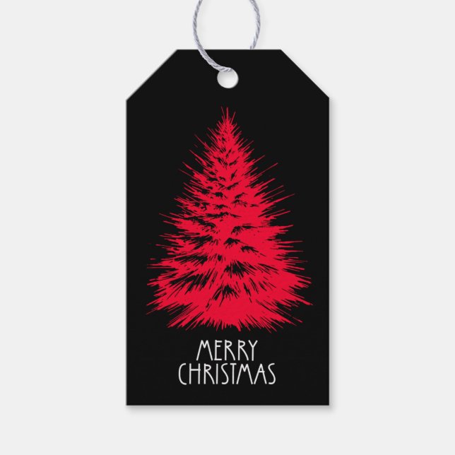 Merry Christmas Distressed Chic Red Pine Tree Presentetikett (Framsidan)