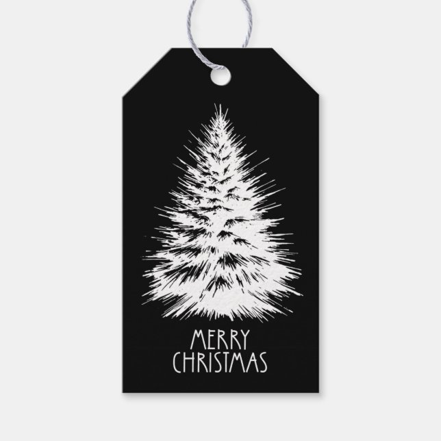 Merry Christmas Distressed Chic White Pine Tree Presentetikett (Framsidan)