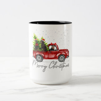 Merry Christmas Doberman Red Truck Xmas Två-Tonad Mugg