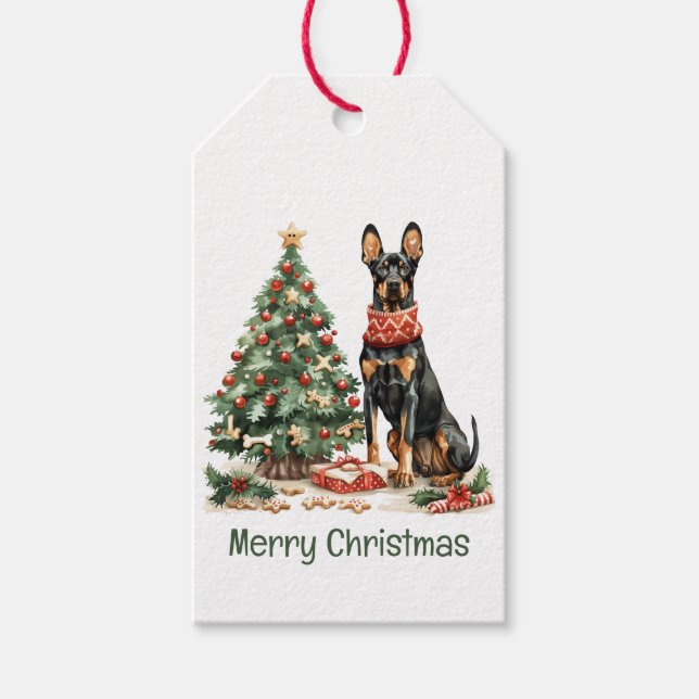 Merry Christmas Dobermann Dogs Presentetikett (Framsidan)
