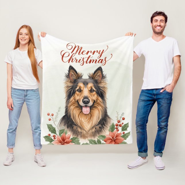 Merry Christmas Dog Cozy Winter Holiday Blanket Fleecefilt (På plats)