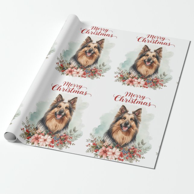 Merry Christmas Dog Festive Holiday Gift Wrapping  Presentpapper (Utrullad)