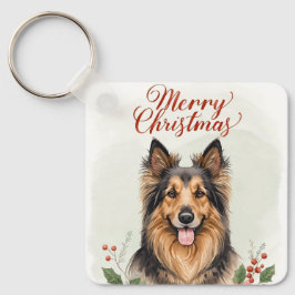 Merry Christmas Dog Festive Holiday Keychain Charm Nyckelring