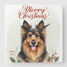 Merry Christmas Dog Festive Winter Home Wall Clock Fyrkantig Klocka