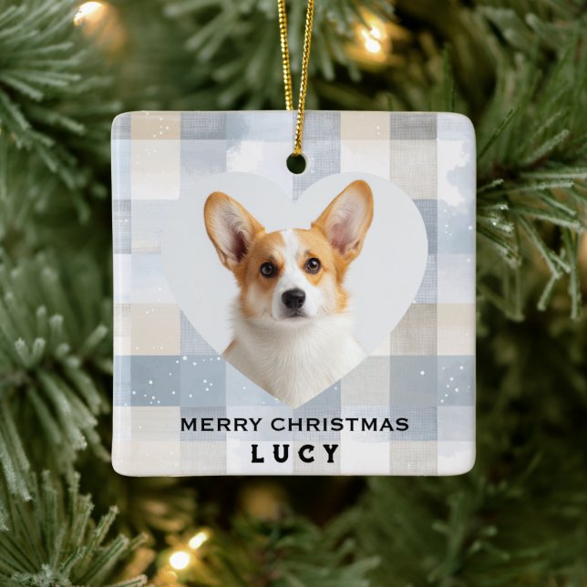 Merry Christmas Dog Heart Shaped Photo Ornament  (Träd)