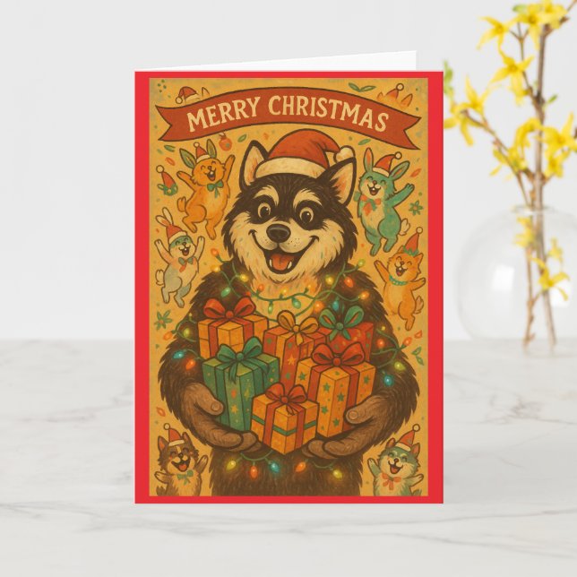 Merry Christmas Dog Kort (Gul blomma)