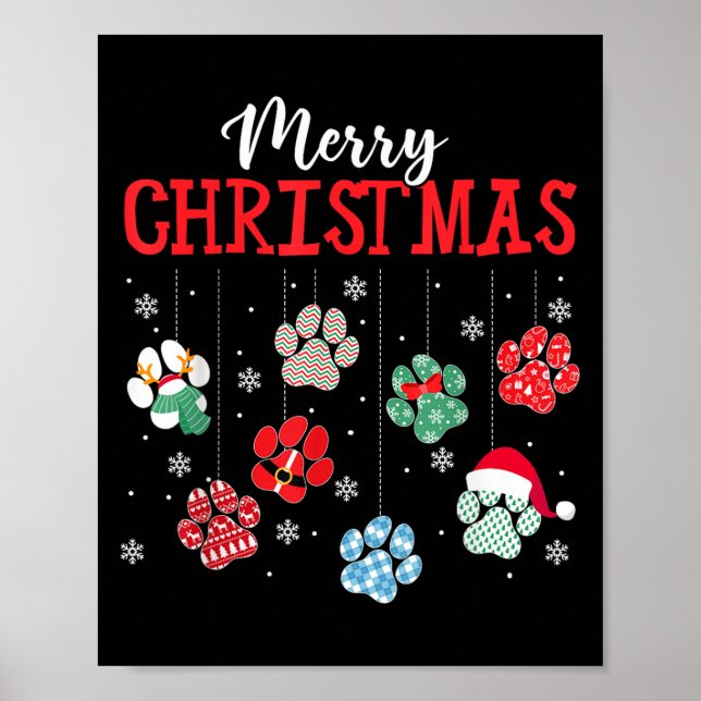 Merry Christmas Dog Paws Lights Funny Xmas Womens  Poster (Framsidan)
