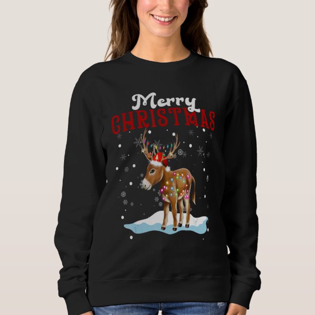 Merry Christmas Donkey Tree Lights Donkey Christma T Shirt (Framsida)