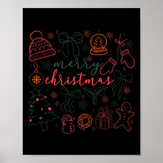 Merry Christmas Doodle Xmas Tree Gingerbread Men W Poster (Framsidan)