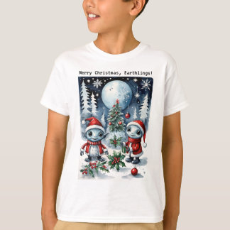 Merry Christmas Eathlings Cute Santa Aliens T Shirt