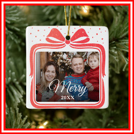  Merry Christmas Elegant Bow Present Photo Collage Julgransprydnad Keramik