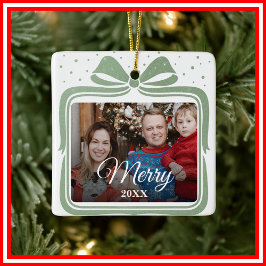  Merry Christmas Elegant Bow Present Photo Collage Julgransprydnad Keramik