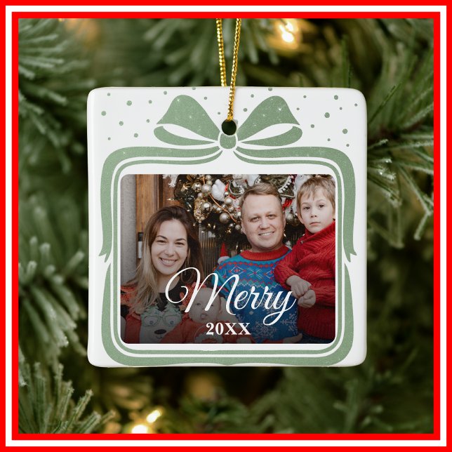  Merry Christmas Elegant Bow Present Photo Collage Julgransprydnad Keramik (Skapare uppladdad)