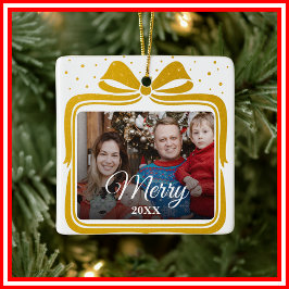  Merry Christmas Elegant Bow Present Photo Collage Julgransprydnad Keramik