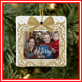  Merry Christmas Elegant Bow Present Photo Collage Julgransprydnad Keramik