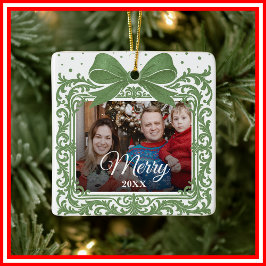  Merry Christmas Elegant Bow Present Photo Collage Julgransprydnad Keramik