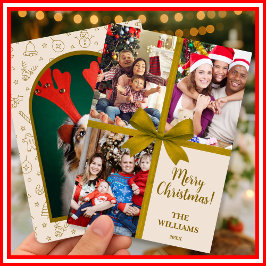 Merry Christmas Elegant Bow Present Photo Collage  Julkort