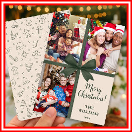 Merry Christmas Elegant Bow Present Photo Collage  Julkort