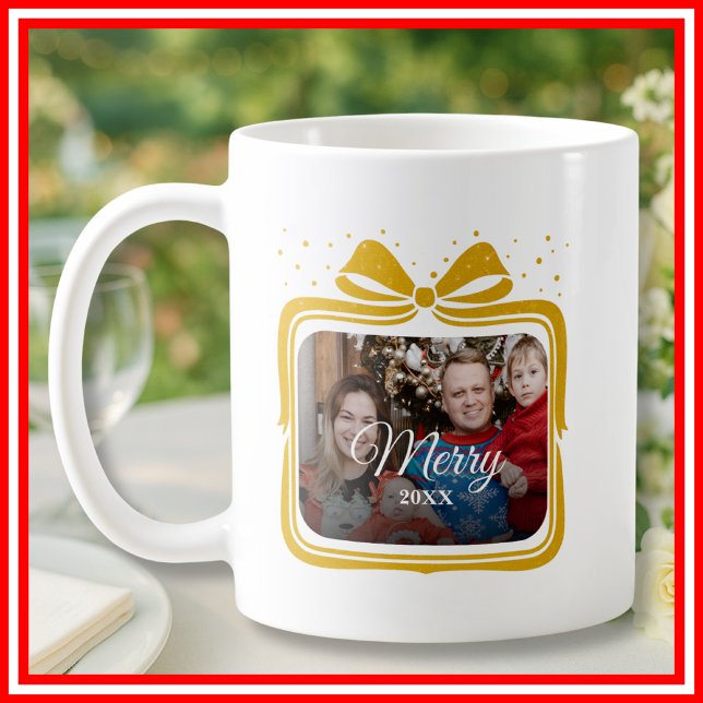  Merry Christmas Elegant Bow Present Photo Collage Kaffemugg (Skapare uppladdad)