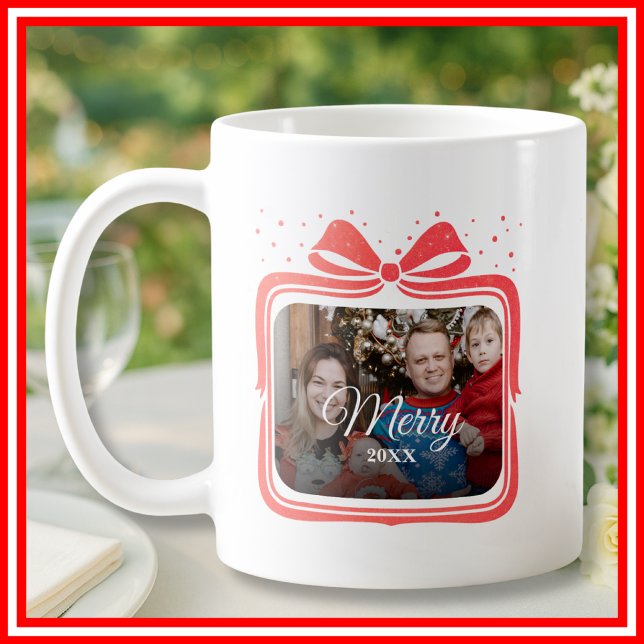  Merry Christmas Elegant Bow Present Photo Collage Kaffemugg (Skapare uppladdad)