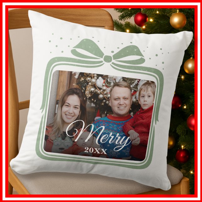  Merry Christmas Elegant Bow Present Photo Collage Kudde (Skapare uppladdad)