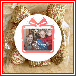  Merry Christmas Elegant Bow Present Photo Collage Runt Klistermärke