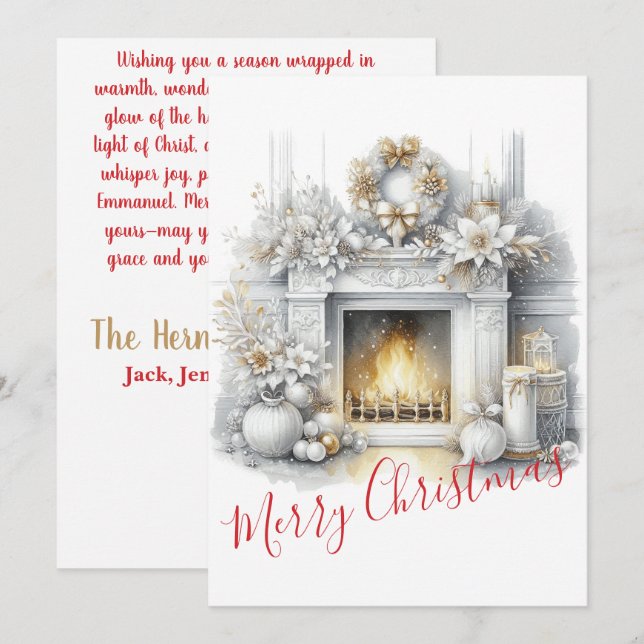 Merry Christmas – Elegant Fireplace  Julkort (Fram/baksida)