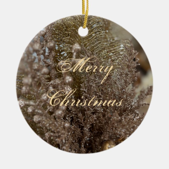 Merry Christmas Elegant Gold Ceramic Ornament (Framsidan)