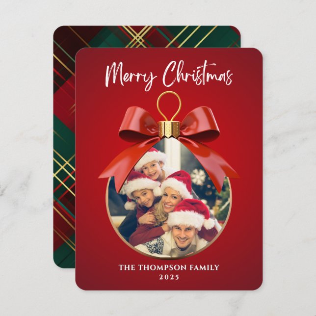 Merry Christmas Elegant One Photo ornament frame Julkort (Fram/baksida)