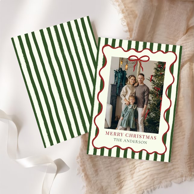 Merry Christmas Elegant Red Bow Photo Holiday Card Julkort (Skapare uppladdad)