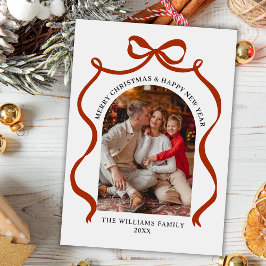 Merry Christmas Elegant Red Bow Photo Holiday Card Julkort