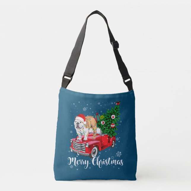 Merry Christmas English Bulldog Santa Red Truck Xm Axelväska (Framsida)
