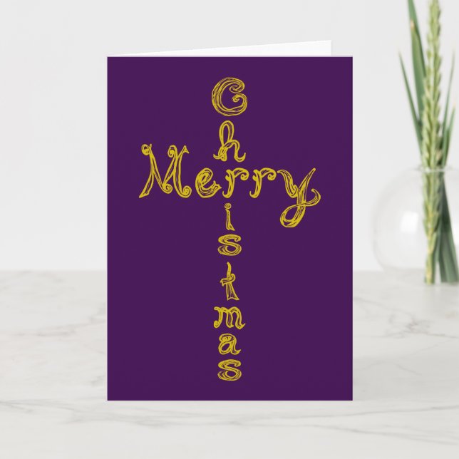 Merry Christmas Fabric Font Gold Cross Card Kort (Framsida)