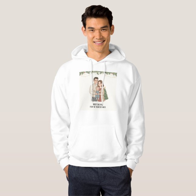 Merry Christmas Family Hoodie for Men – Personaliz (Hel framsida)