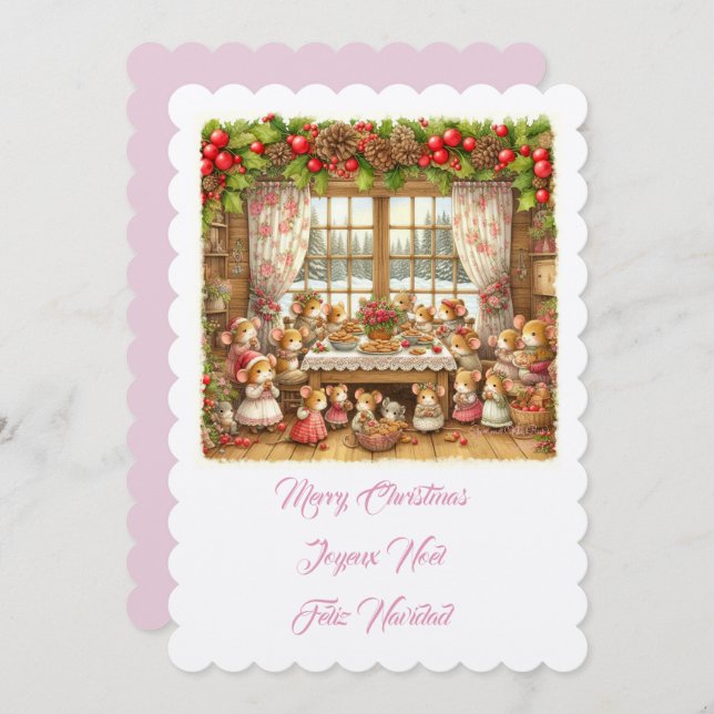 Merry Christmas family mouses illustration Inbjudningar (Fram/baksida)