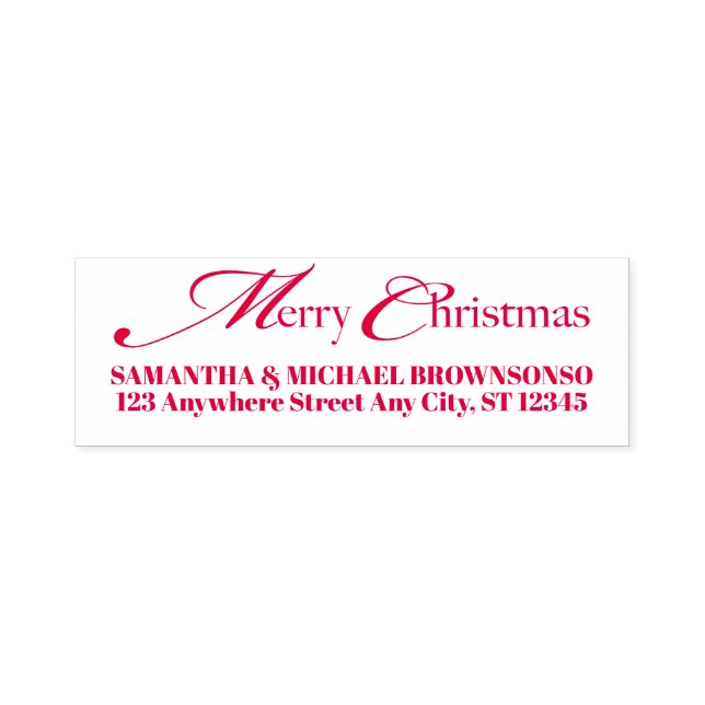 Merry Christmas Family Name Address Självfärgande Stämpel (Design)