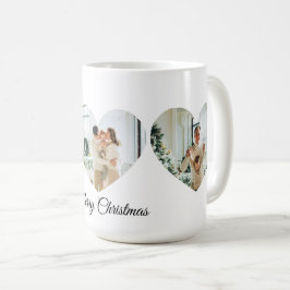 Merry Christmas Family Photo Collage Heart Mug Kaffemugg