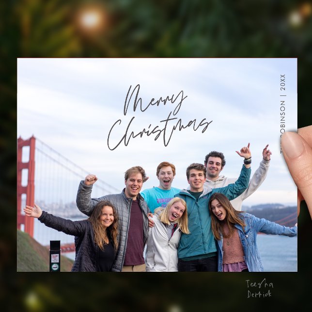 Merry Christmas Family Photo, Modern Minimal Vykort (Merry Christmas Family Photo, Modern Minimal Postcard in charcoal grey theme)