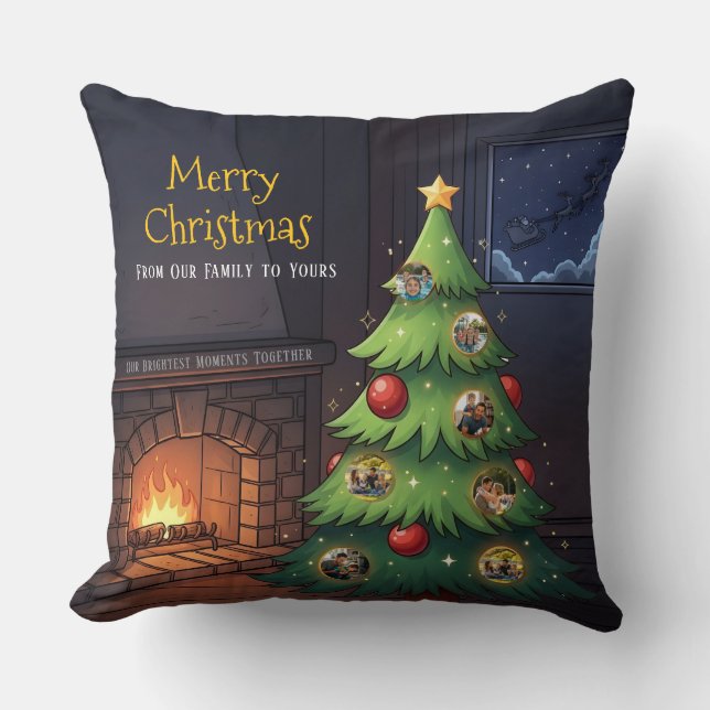 Merry Christmas Family Tree Photo Throw Pillow Kudde (Framsida)