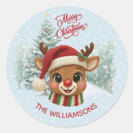Merry Christmas Faux Crochet Reindeer Snow Runt Klistermärke