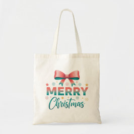 Merry Christmas Festive Bow Tote Bag Tygkasse