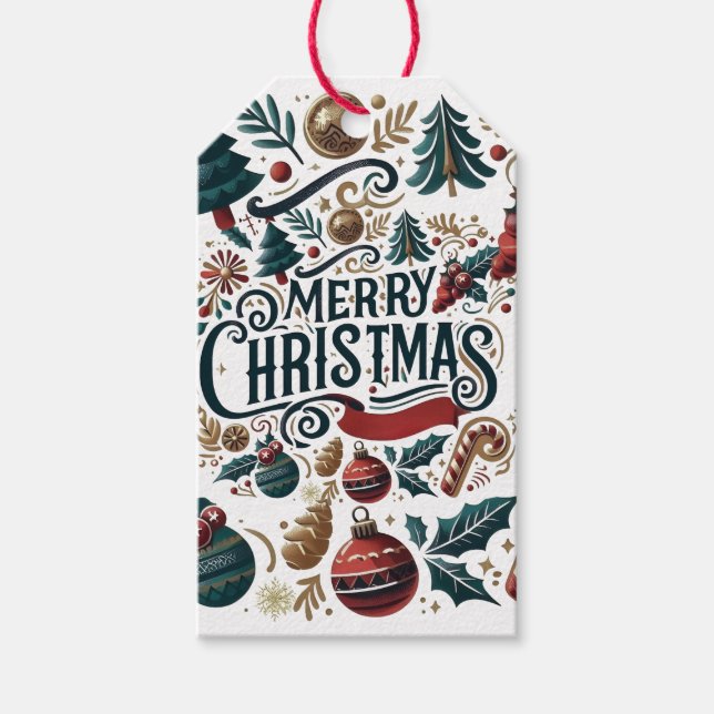 Merry Christmas Festive & Colorful Presentetikett (Framsidan)