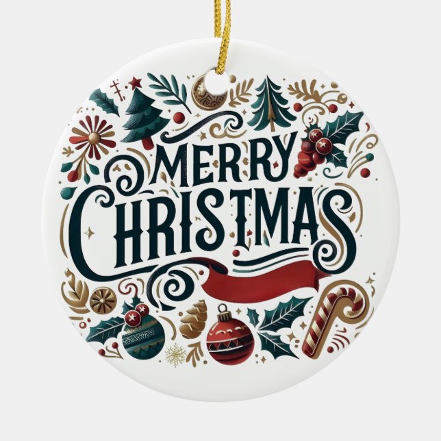 Merry Christmas Festive & Heartfelt  Julgransprydnad Keramik (Framsidan)
