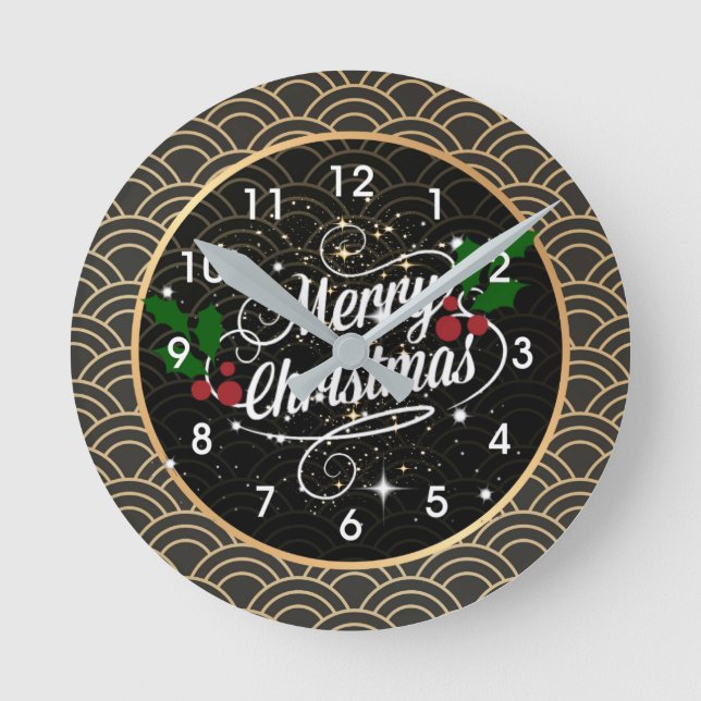 Merry Christmas, festive holiday design, Round Clo Rund Klocka (Framsida)
