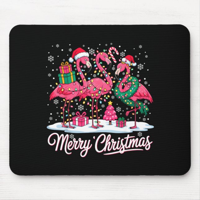 Merry Christmas Flamingo Lights Santa Hat Snow Xma Musmatta (Framsidan)