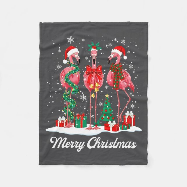 Merry Christmas Flamingo Santa Hat Christmas Light Fleecefilt (Framsidan)