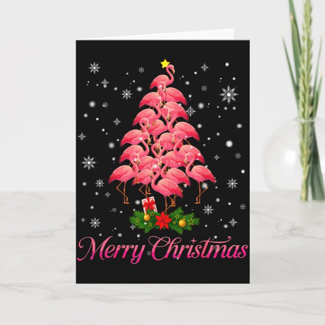Merry Christmas Flamingo Snowflake Tree Xmas Men W Kort (Framsida)
