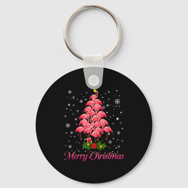 Merry Christmas Flamingo Snowflake Tree Xmas Men W Nyckelring (Framsida)