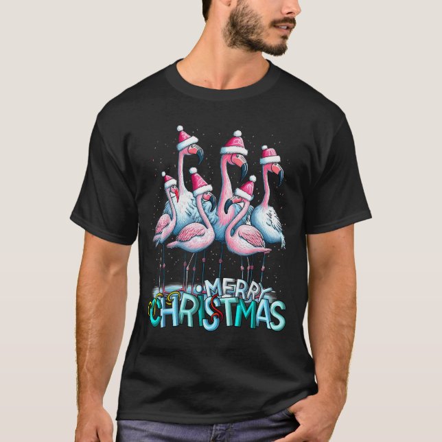 Merry Christmas Flamingo Squad Trocal Style  T Shirt (Framsida)